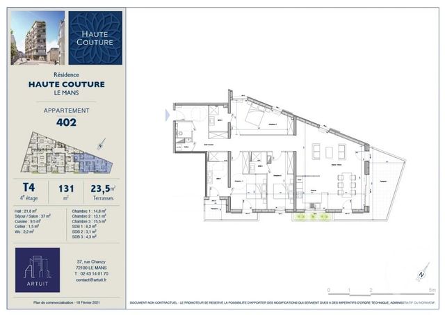 Appartement F4 à vendre - 4 pièces - 131 m2 - Le Mans - 72 - PAYS-DE-LOIRE