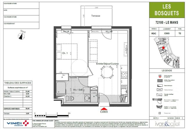 Appartement T2 &agrave; vendre - 2 pi&egrave;ces - 39,40 m2 - Le Mans - 72 - PAYS-DE-LOIRE