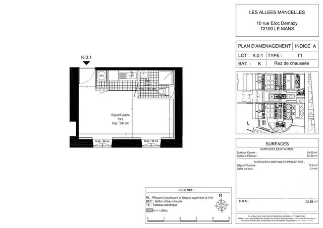 Appartement F1 &agrave; louer - 1 pi&egrave;ce - 22,55 m2 - Le Mans - 72 - PAYS-DE-LOIRE